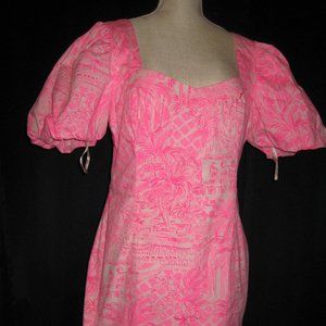 Lilly Pulitzer Pink Puff Sleeve Midi Dress